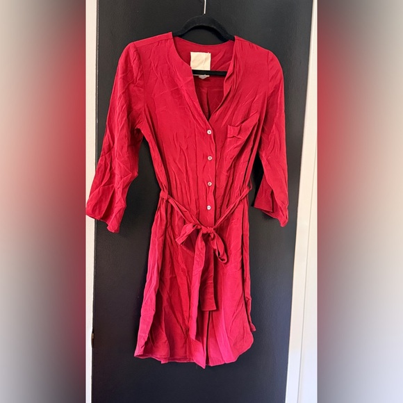 Amour Vert Emily Button Front Silk Mini Dress Cabernet - Picture 3 of 10